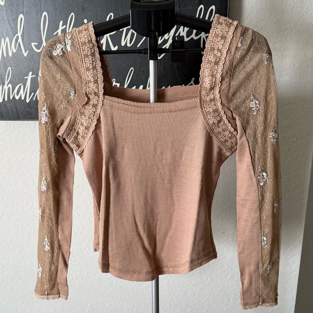 Elegant Lace-Trimmed Tan Top